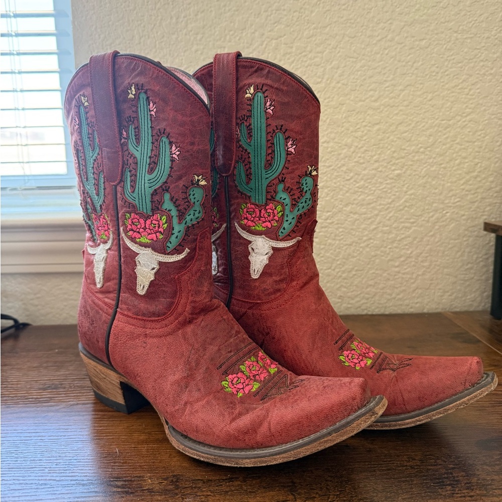 Junk Gypsy Red Western Boots with Cactus Embroidery